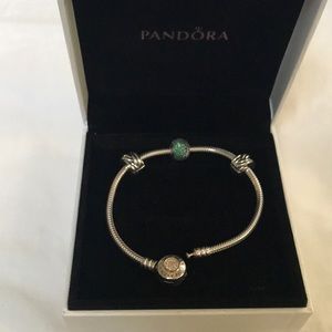 Pandora bracelet with emerald green charm